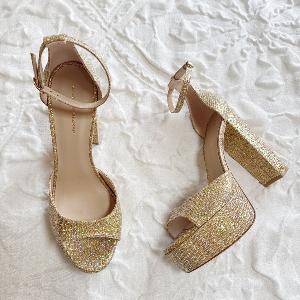 Stuart Weitzman Pamela Glitter Platform Sandal Size 9.5 New - Picture 7 of 10